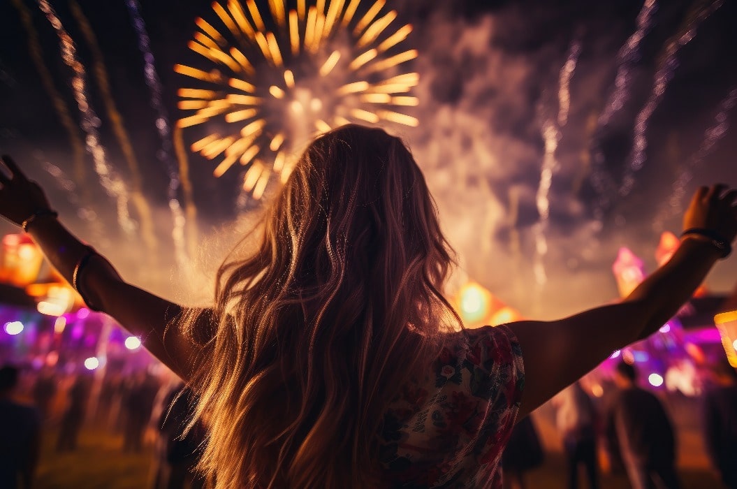 Beautiful happy girl at the summer festival