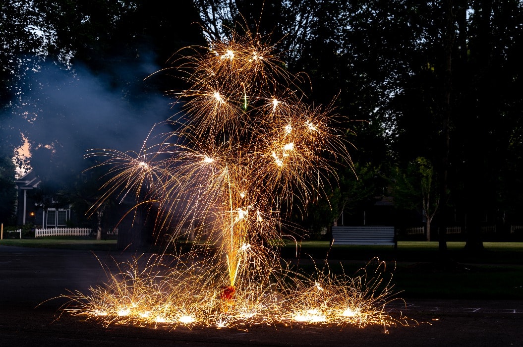 Long exposure photo of a fireworks on the evening on 4th of July